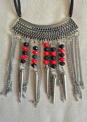 Uzun Renkli Boncuklu Bohem Kadın Kolye - Görsel 3