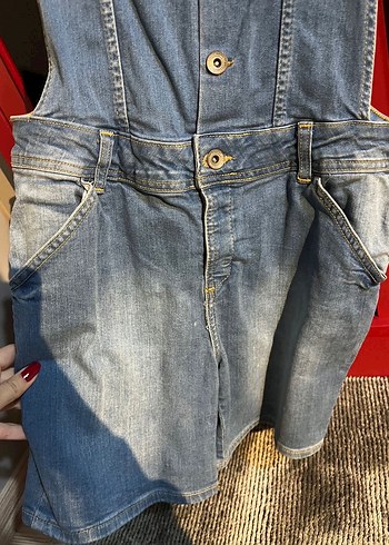 LCW Kadın Gri Denim Midi Askılı Tulum - Görsel 3