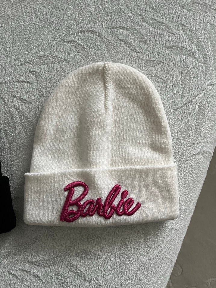 Kadın Beyaz Barbie Nakışlı Pamuklu Bere - Görsel 2