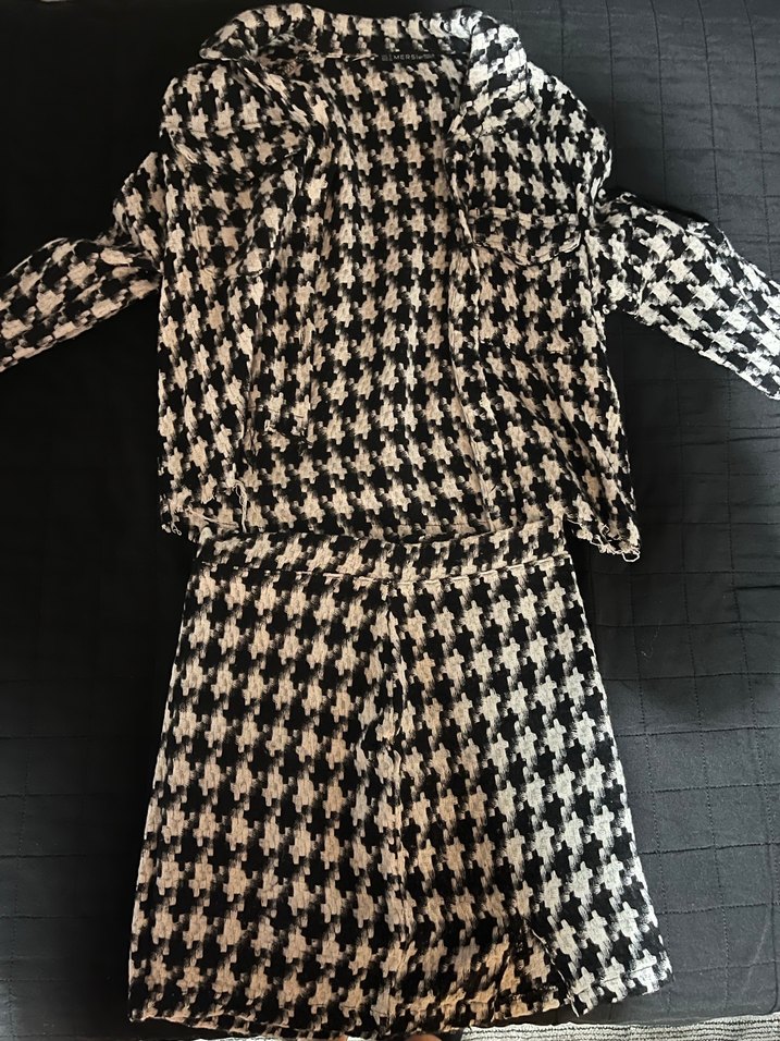 Kadın Siyah Beyaz Desenli Midi Ceket Etek Takım - Görsel 2