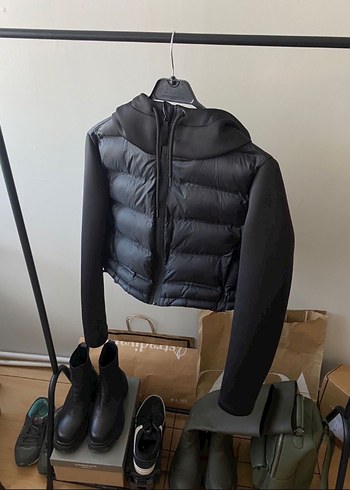 Zara Kadın Siyah Kapitone Kemerli Spor Ceket - Görsel 5