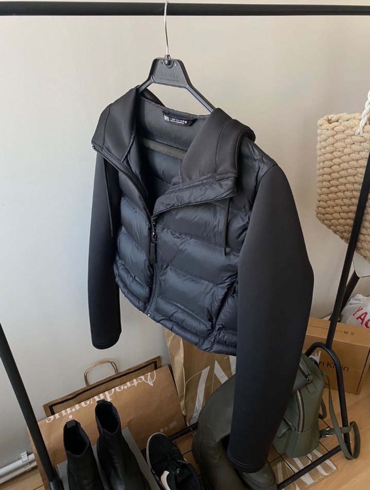 Zara Kadın Siyah Kapitone Kemerli Spor Ceket - Görsel 3