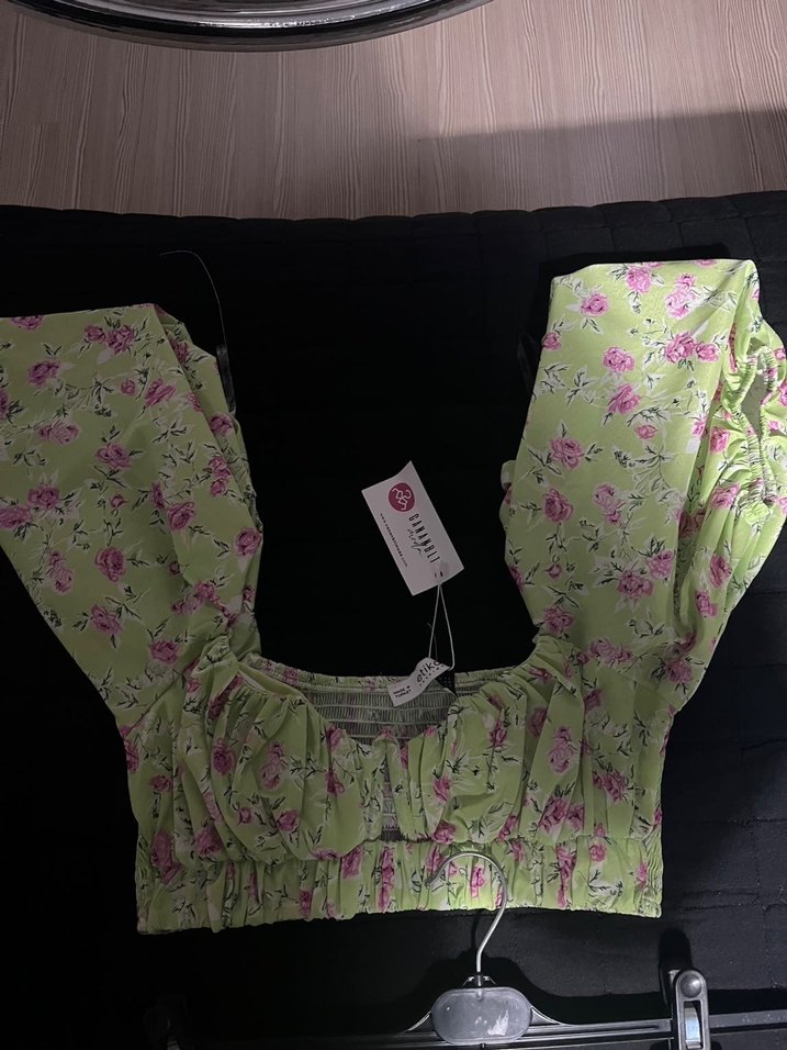 Yeşil Çiçekli Mini Bohem Elbise - Görsel 2