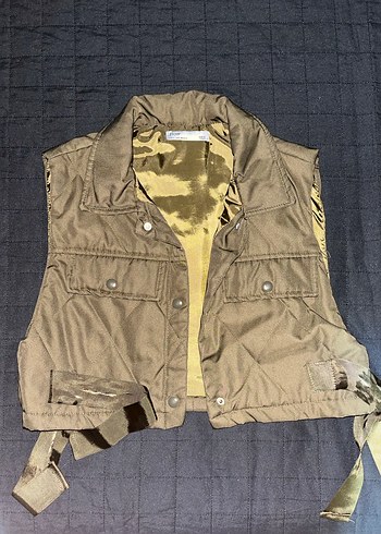 Kahverengi Kamuflaj Desenli Kemerli Kadın Yelek - Görsel 4