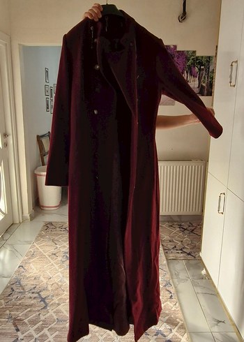 Bordo Düğmeli Midi  Kaban,manto - Görsel 2