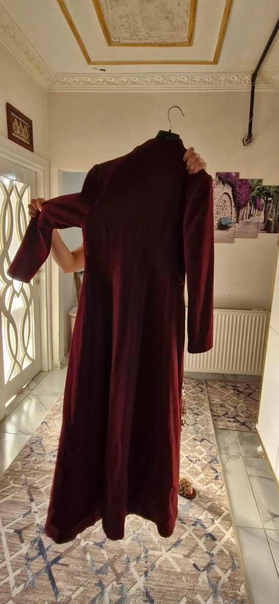 Bordo Düğmeli Midi  Kaban,manto - Görsel 3