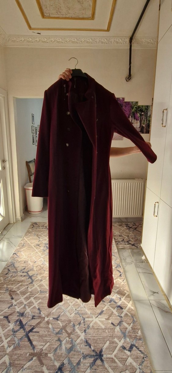 Bordo Düğmeli Midi  Kaban,manto - Görsel 2