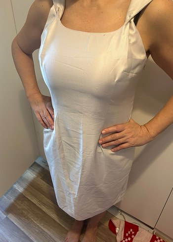 Beyaz Keten saten  Kadın Midi Takım - Görsel 7