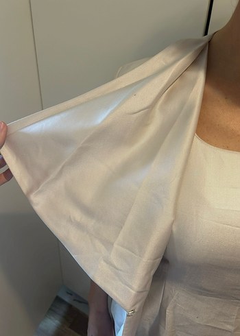 Beyaz Keten saten  Kadın Midi Takım - Görsel 4