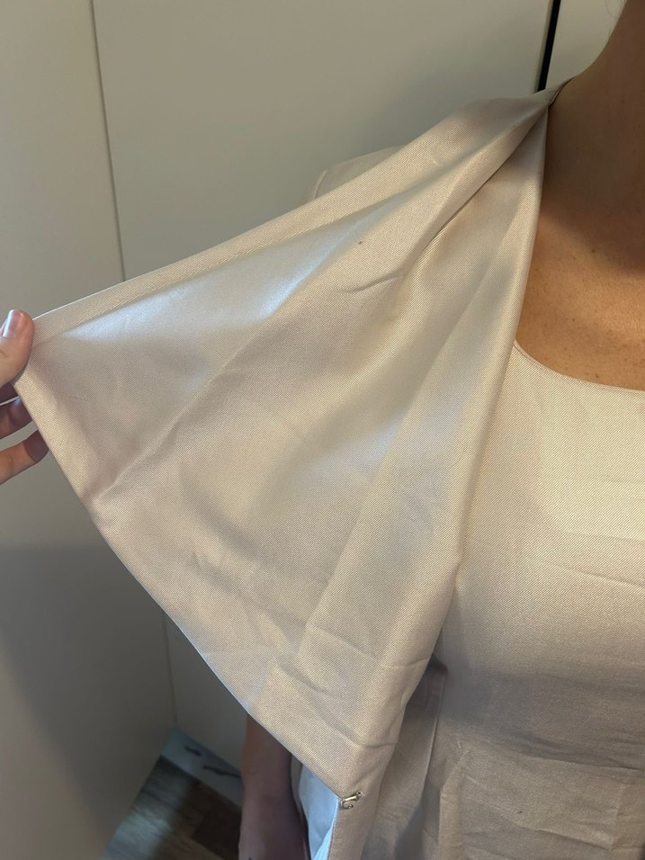 Beyaz Keten saten  Kadın Midi Takım - Görsel 4