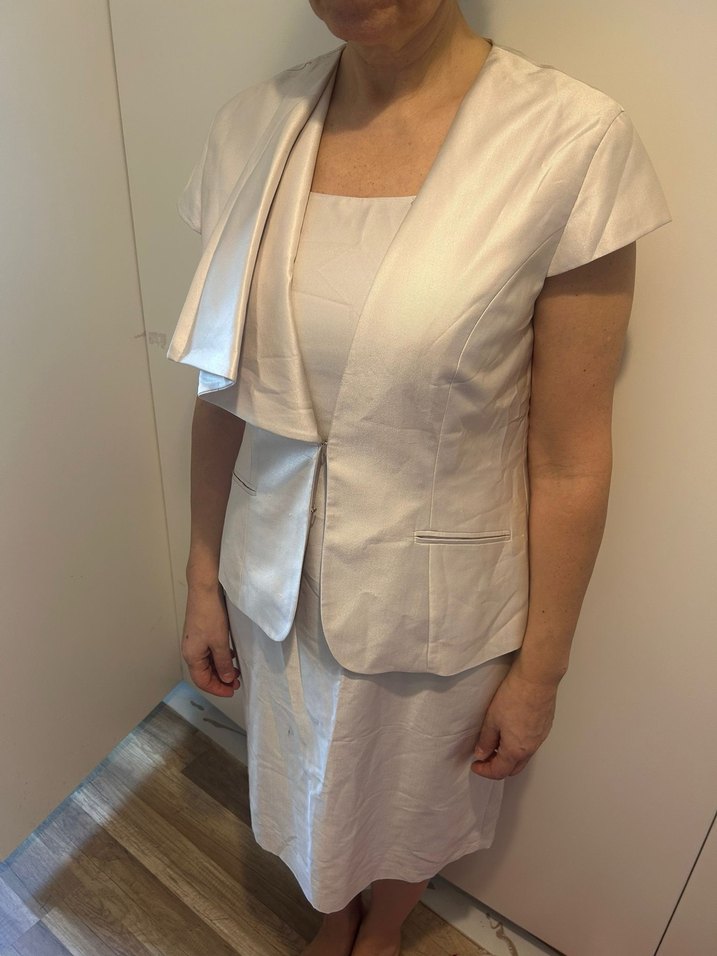 Beyaz Keten saten  Kadın Midi Takım - Görsel 2