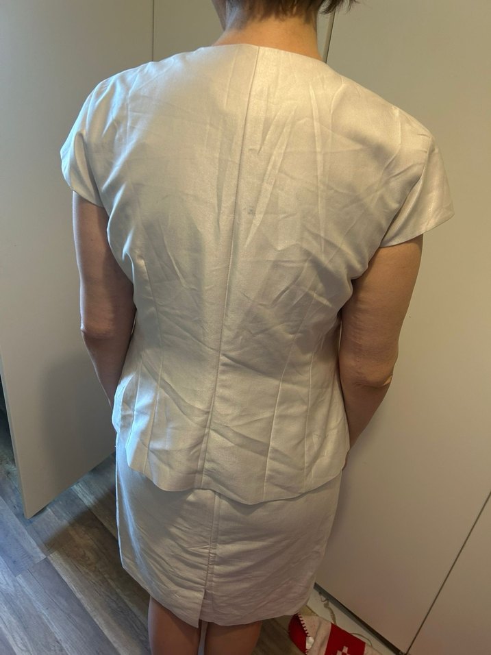 Beyaz Keten saten  Kadın Midi Takım - Görsel 5