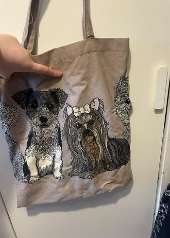 Köpek Desenli Baskılı Kadın Kumaş Çanta - Görsel 2