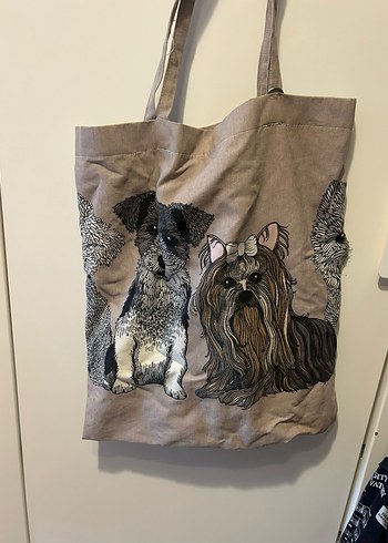 Köpek Desenli Baskılı Kadın Kumaş Çanta - Görsel 3