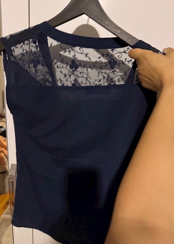s Beden V Yaka Düğmeli Lacivert Kadın Bluz