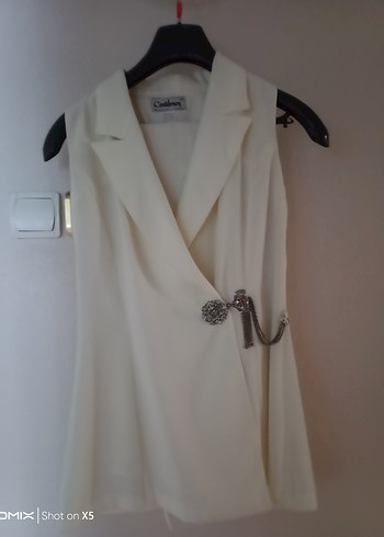 l Beden beyaz Renk Çizgili Beyaz Kadın Blazer Ceket