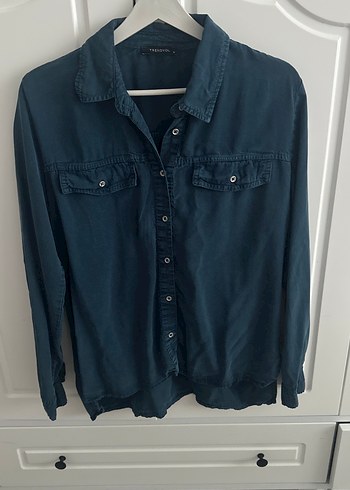 Lacivert Kadın Denim Gömlek