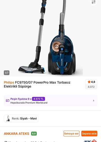 Philips Philips PowerPro Max Torbasız Elektrikli Süpürge Siyah-Mavi