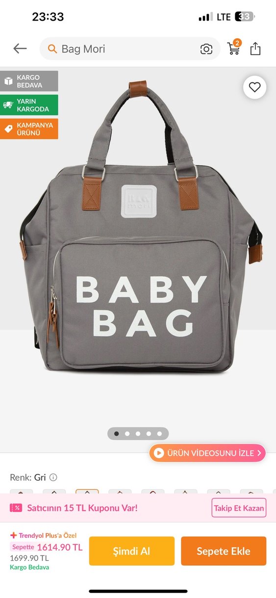 Gri Baskılı Bebek Çantası - Görsel 2