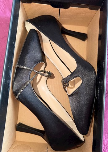 İnci Abiye Parlak Siyah Tokalı Stiletto Topuklu Kadın Ayakkabı - Görsel 2