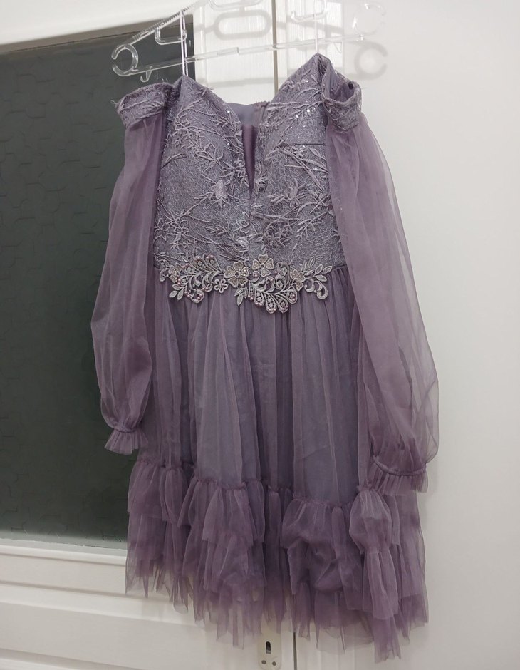 Uzun Kollu, Dantel İşlemeli Midi Elbise - Görsel 2