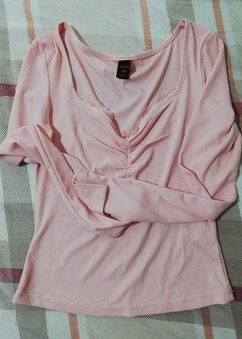 xs Beden Dantel Detaylı Uzun Kollu coquette Pembe Bluz