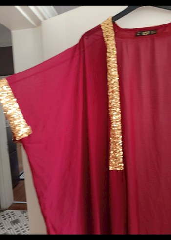 Bordo kolları pullu abaya - Görsel 3