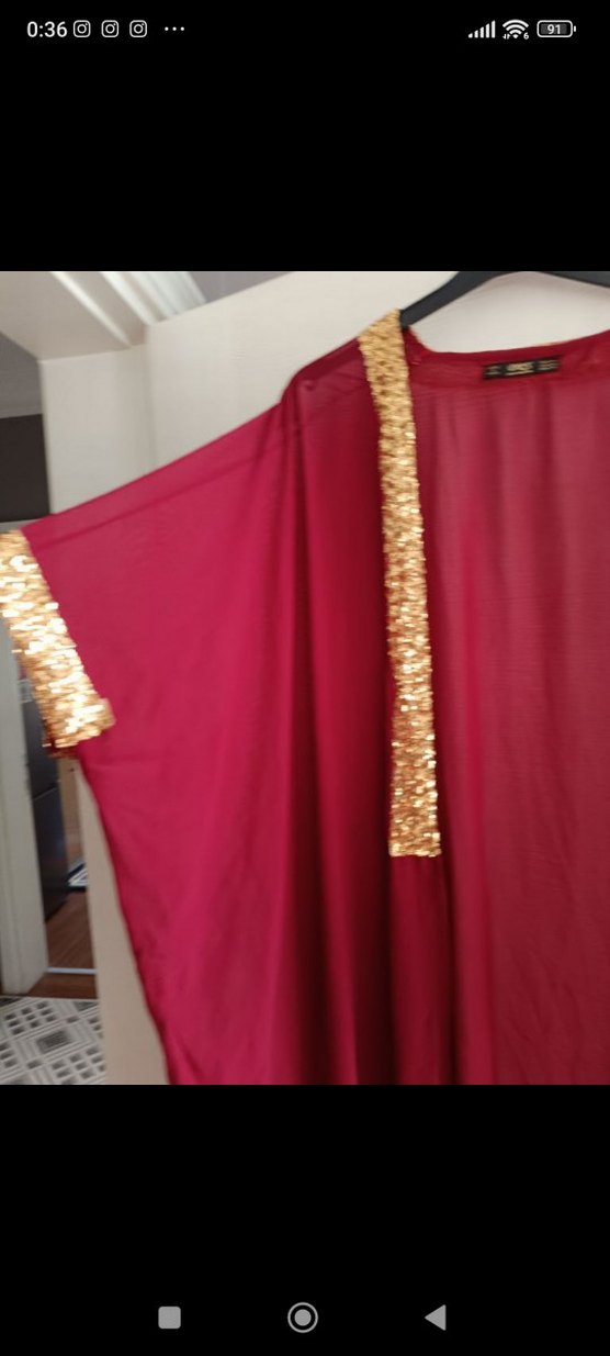 Bordo kolları pullu abaya - Görsel 3