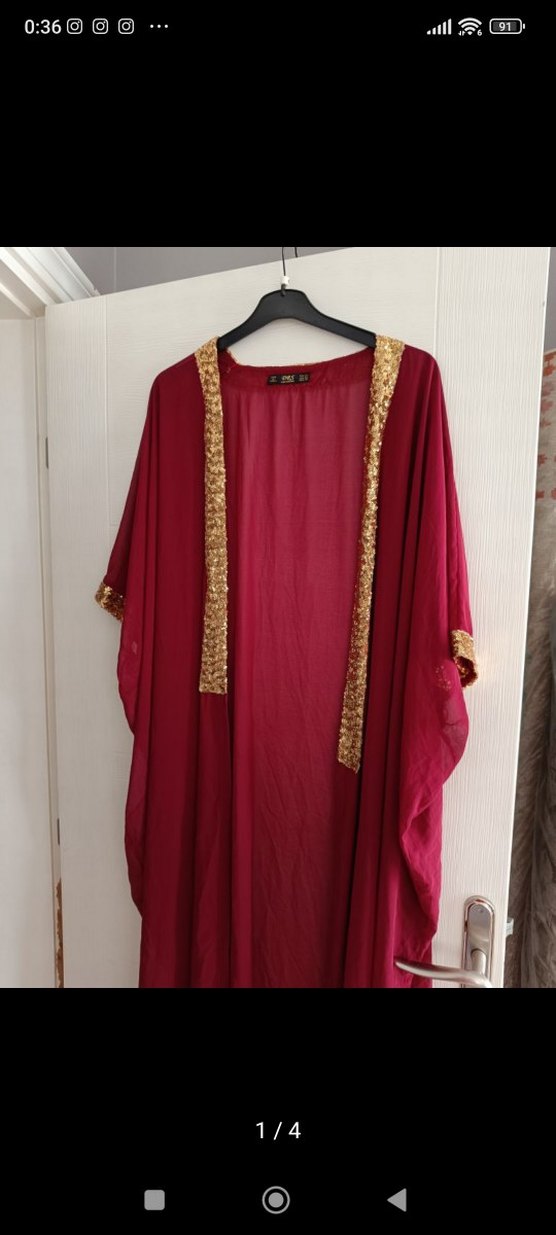 Bordo kolları pullu abaya - Görsel 2