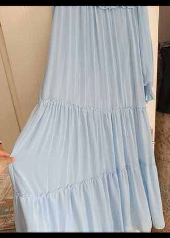 Uzun Kollu Mavi Bohem Uzun Elbise - Görsel 2