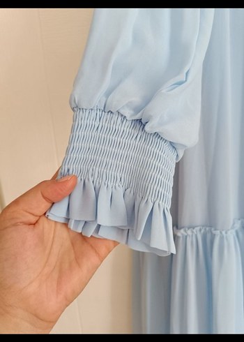 Uzun Kollu Mavi Bohem Uzun Elbise - Görsel 4