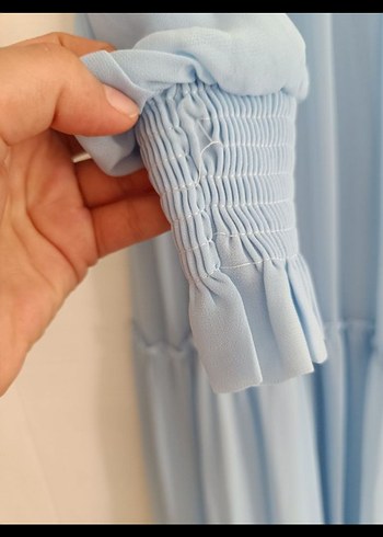 Uzun Kollu Mavi Bohem Uzun Elbise - Görsel 7