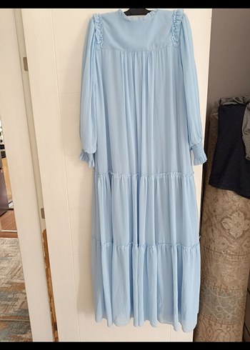 Uzun Kollu Mavi Bohem Uzun Elbise - Görsel 6