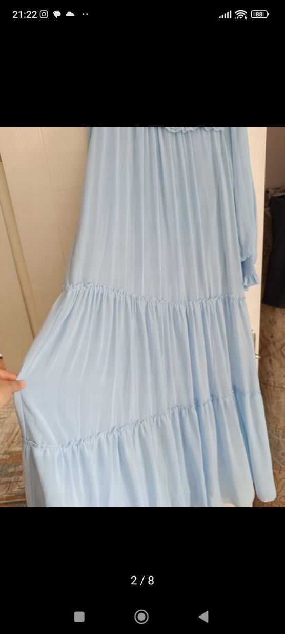 Uzun Kollu Mavi Bohem Uzun Elbise - Görsel 2