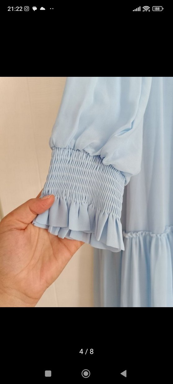 Uzun Kollu Mavi Bohem Uzun Elbise - Görsel 4