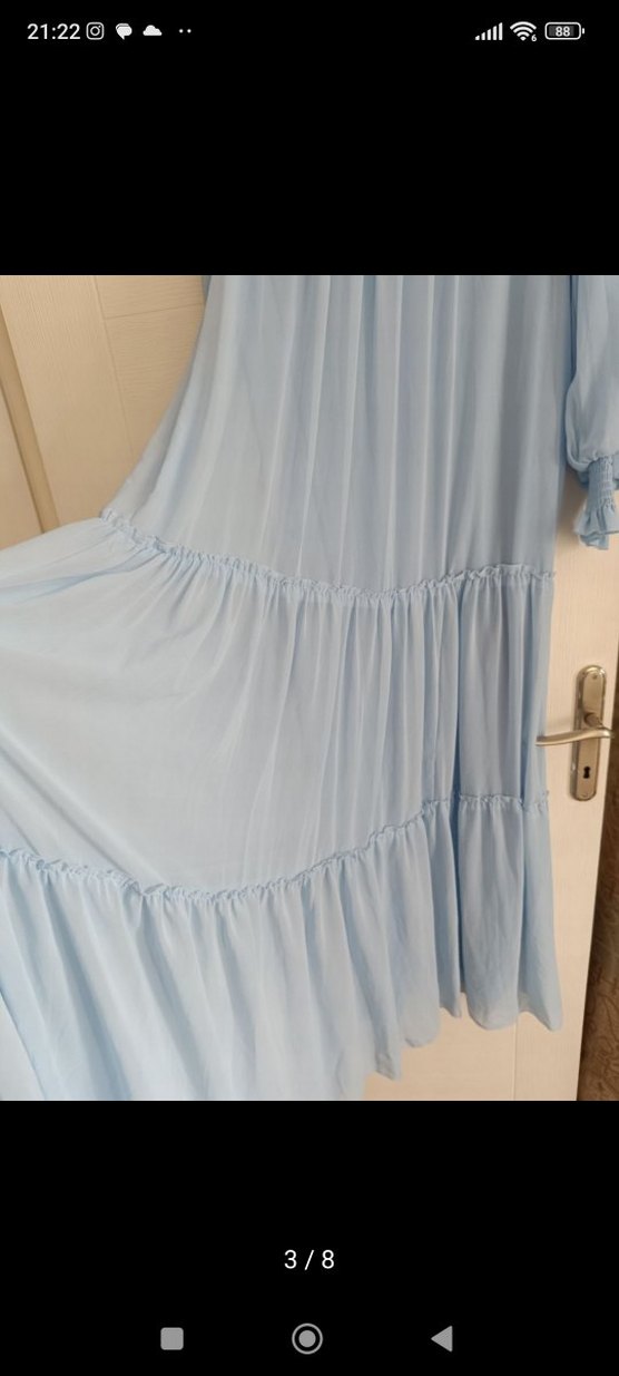 Uzun Kollu Mavi Bohem Uzun Elbise - Görsel 3