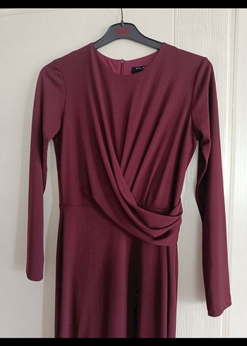 Bordo Drapeli Uzun Kollu Kadın Elbise - Görsel 6