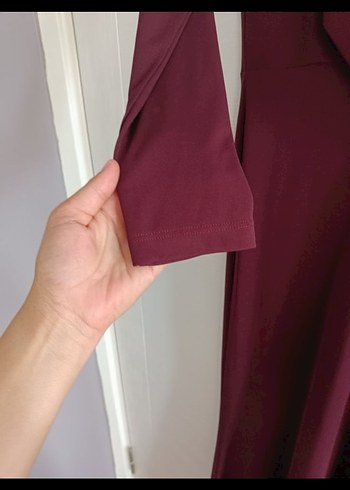 Bordo Drapeli Uzun Kollu Kadın Elbise - Görsel 5