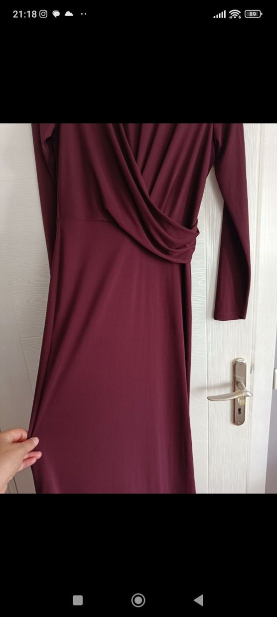 Bordo Drapeli Uzun Kollu Kadın Elbise - Görsel 3