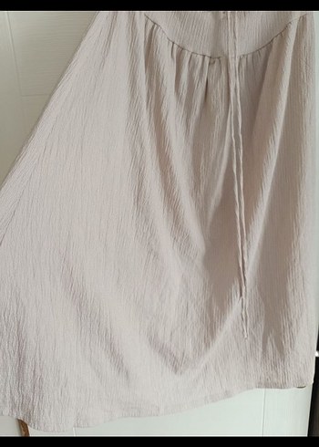 Bej Straplez Uzun Keten Elbise - Görsel 4