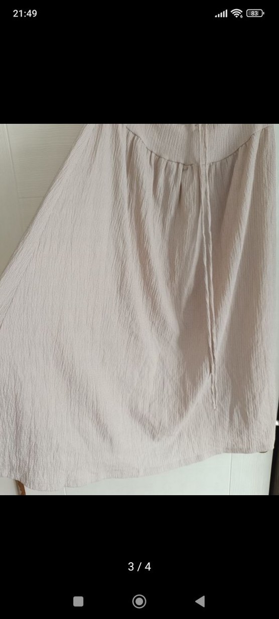 Bej Straplez Uzun Keten Elbise - Görsel 4