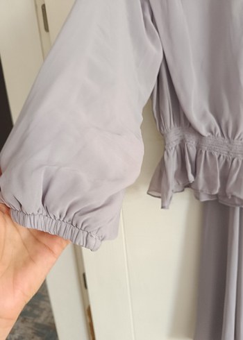 Gri Uzun Kollu Piliseli Kadın Elbise - Görsel 7