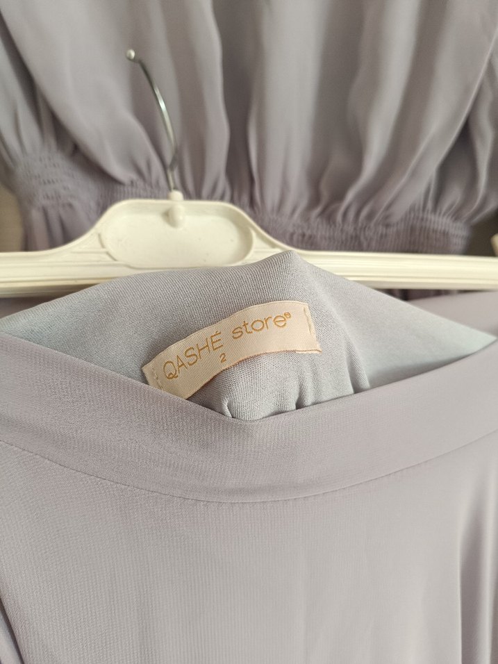 Gri Uzun Kollu Piliseli Kadın Elbise - Görsel 4