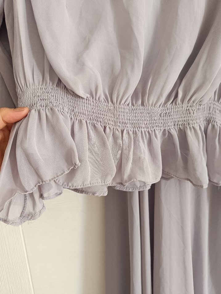 Gri Uzun Kollu Piliseli Kadın Elbise - Görsel 2