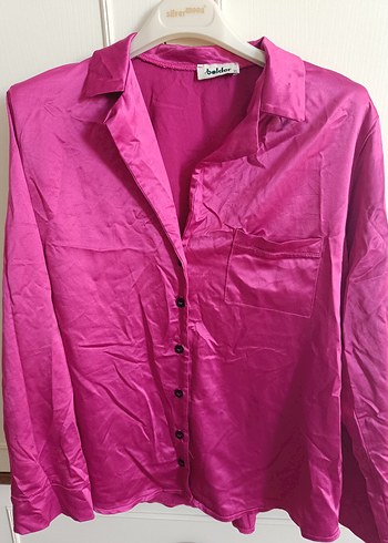 Pembe V Yaka Uzun Kollu Saten Gömlek - Görsel 2