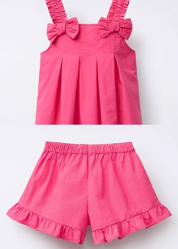 Pembe Fırfırlı Kolsuz Bebek Kız Takımı