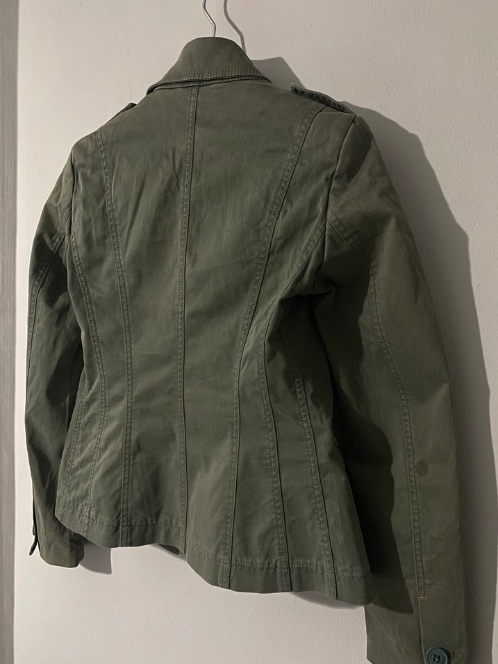 Düğmeli Yeşil Keten Kadın Ceket - Görsel 5