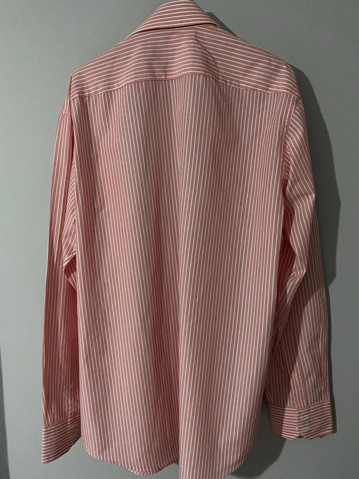 Erkek Pembe Çizgili Keten Gömlek - Görsel 3