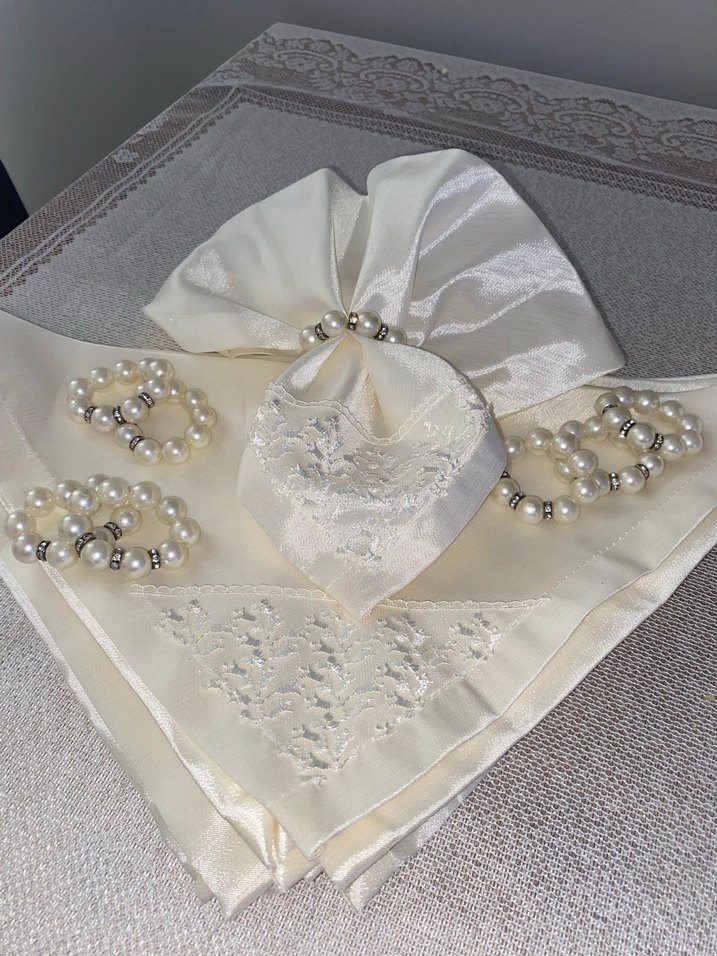 İnci yüzükler ve peçete seti - Görsel 2
