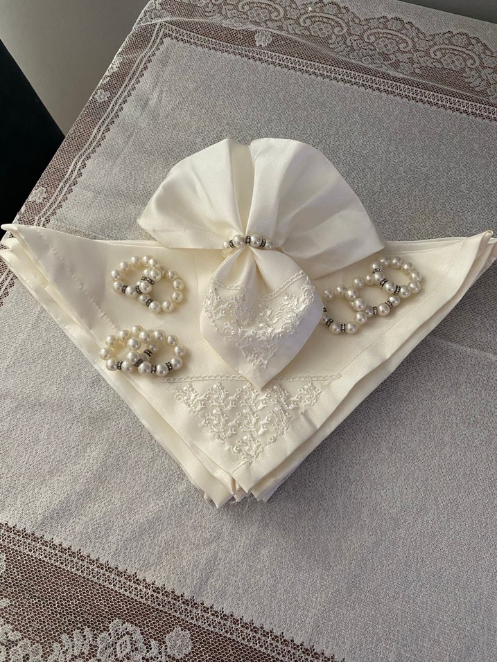 İnci yüzükler ve peçete seti - Görsel 3